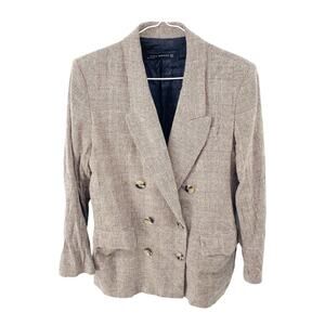 ZARA WOMAN Plaid Blazer Business Caual Double Breasted Coat Sz M